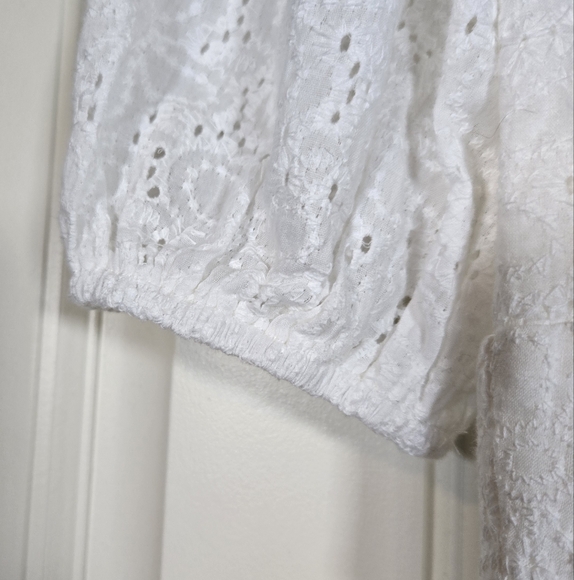 Saints & Secrets Santa Cruz Sun Eyelet White Asymmetrical Puff Sleeve Mini Dress - Picture 5 of 10